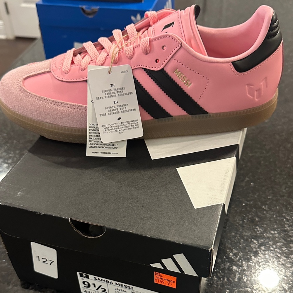 Adidas Messi Pink and Black Samba Sneakers
